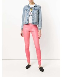 Pantalon slim en cuir rose Stouls