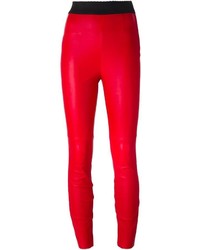 Pantalon slim en cuir rouge Dolce & Gabbana