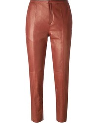 Pantalon slim en cuir rouge Forte Forte