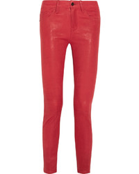 Pantalon slim en cuir rouge Frame