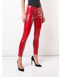 Pantalon slim en cuir rouge RtA