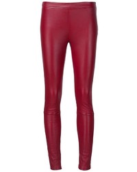Pantalon slim en cuir rouge Roberto Cavalli