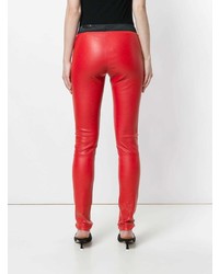 Pantalon slim en cuir rouge Drome
