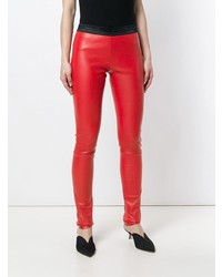 Pantalon slim en cuir rouge Drome