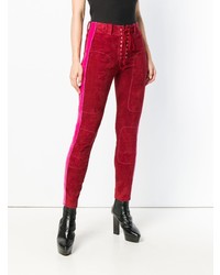 Pantalon slim en cuir rouge Unravel Project