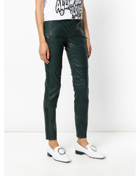 Pantalon slim en cuir vert foncé P.A.R.O.S.H.