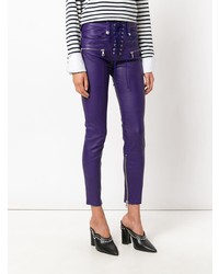Pantalon slim en cuir violet Unravel Project