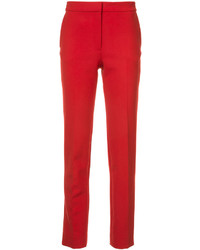Pantalon slim en laine rouge Oscar de la Renta