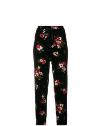 Pantalon slim en velours à fleurs noir