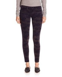 Pantalon slim en velours camouflage pourpre foncé