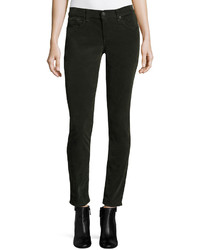 Pantalon slim en velours côtelé vert foncé