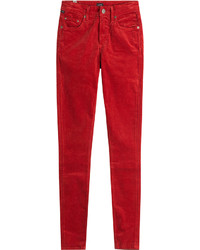Pantalon slim en velours rouge