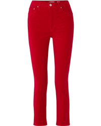 Pantalon slim en velours rouge RE/DONE
