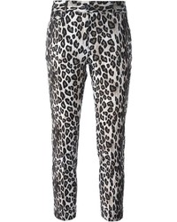 Pantalon slim imprimé léopard blanc et noir Alberto Biani