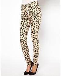 Pantalon slim imprimé léopard marron clair One Teaspoon