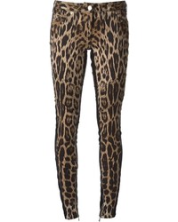 Pantalon slim imprimé léopard marron clair Roberto Cavalli