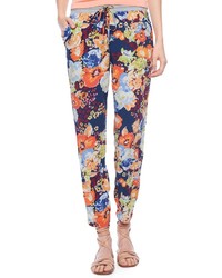 Pantalon style pyjama à fleurs bleu marine