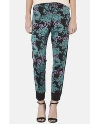 Pantalon style pyjama à fleurs noir