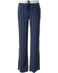 Pantalon style pyjama à rayures verticales bleu marine et blanc
