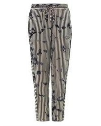 Pantalon style pyjama bleu marine et blanc