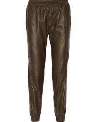 Pantalon style pyjama en cuir marron foncé