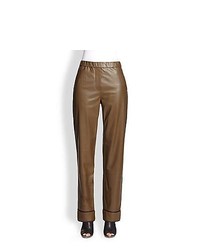 Pantalon style pyjama en cuir marron