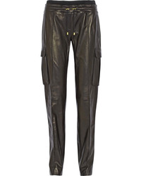 Pantalon style pyjama en cuir noir Balmain