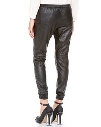 Pantalon style pyjama en cuir noir Heidi Merrick