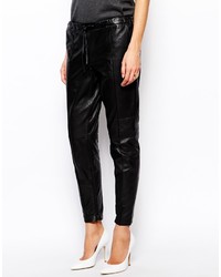 Pantalon style pyjama en cuir noir Muu Baa