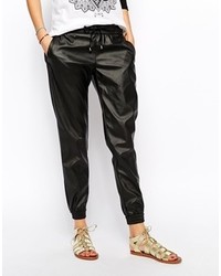 Pantalon style pyjama en cuir noir
