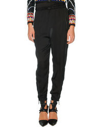 Pantalon style pyjama en soie noir