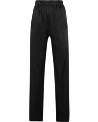Pantalon style pyjama en soie noir