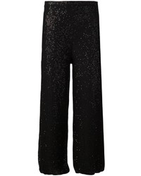 Pantalon style pyjama pailleté noir Oscar de la Renta