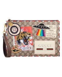 Pochette brodée marron clair Gucci