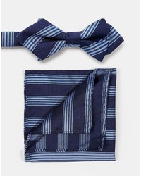 Pochette de costume à rayures verticales blanc et bleu marine Selected