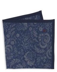 Pochette de costume en coton à fleurs bleu marine
