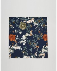 Pochette de costume en coton à fleurs bleu marine Reclaimed Vintage