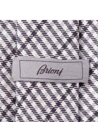 Pochette de costume en coton écossaise grise Brioni