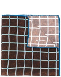 Pochette de costume en soie à carreaux marron foncé
