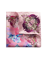 Pochette de costume en soie à fleurs rose