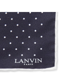 Pochette de costume en soie á pois bleu marine et blanc Lanvin