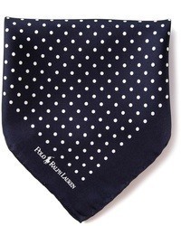 Pochette de costume en soie á pois bleu marine Polo Ralph Lauren