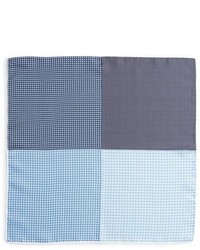 Pochette de costume en soie en pied-de-poule bleue