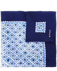 Pochette de costume en soie géométrique bleu marine Kiton