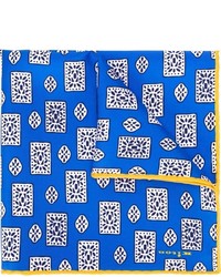 Pochette de costume en soie géométrique bleue