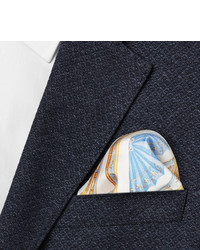 Pochette de costume en soie imprimée bleu clair Rubinacci