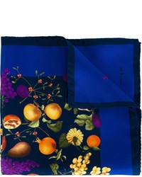 Pochette de costume en soie imprimée bleu marine Kiton