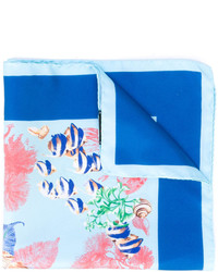 Pochette de costume en soie imprimée bleue Kiton