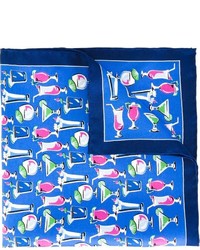Pochette de costume en soie imprimée bleue Kiton