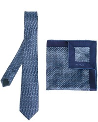 Pochette de costume en soie imprimée bleue Lanvin